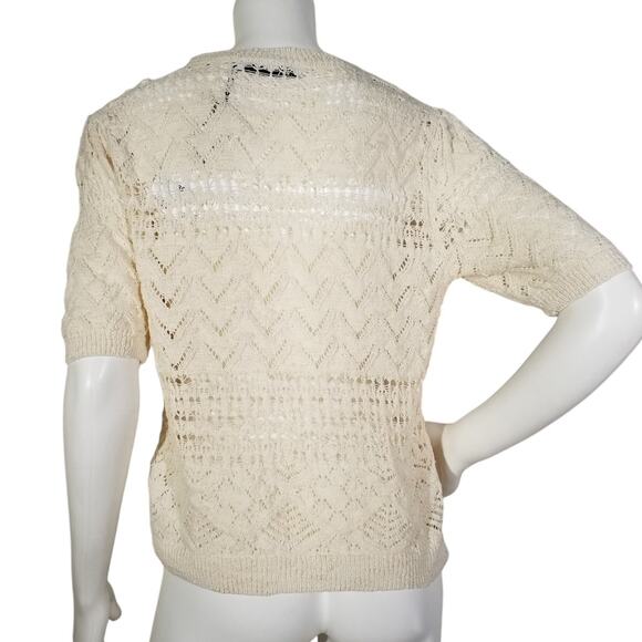 Zara Ivory Knit Top Short Sleeve Textured Crew Neck Size Medium NWT - Picture 3 of 6